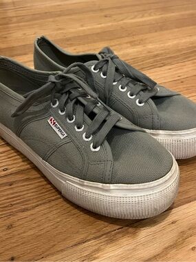 Superga Grey Platform Canvas Sneakers